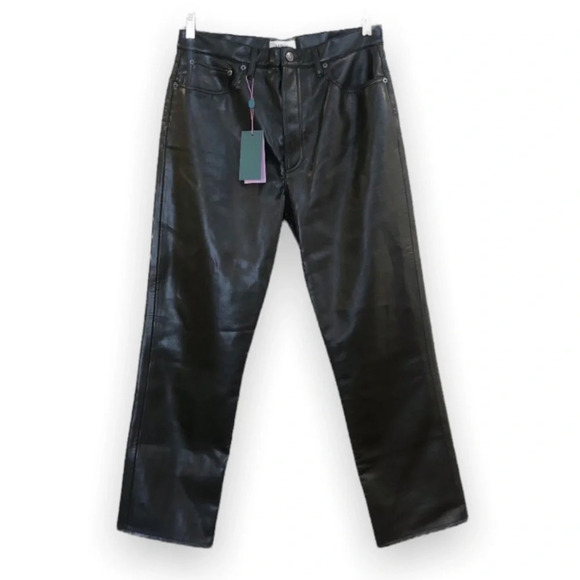 AGOLDE 100% Recycled Leather 90's Pinch Waist Green Straight Leg Pants 31 NWT - Picture 2 of 12